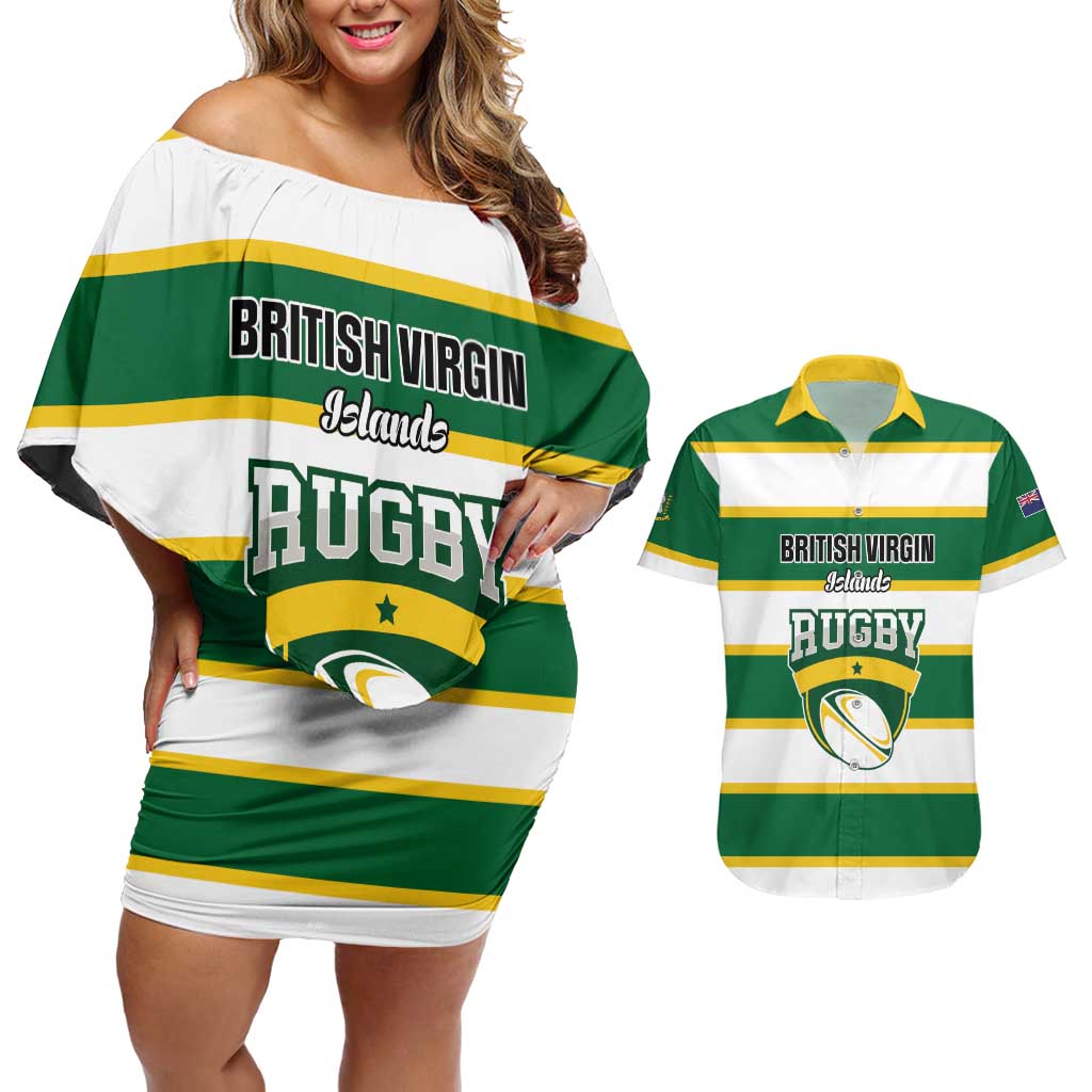 Custom British Virgin Islands Rugby Couples Matching Off Shoulder Short Dress and Hawaiian Shirt Team BVI Go Champions