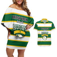 Custom British Virgin Islands Rugby Couples Matching Off Shoulder Short Dress and Hawaiian Shirt Team BVI Go Champions