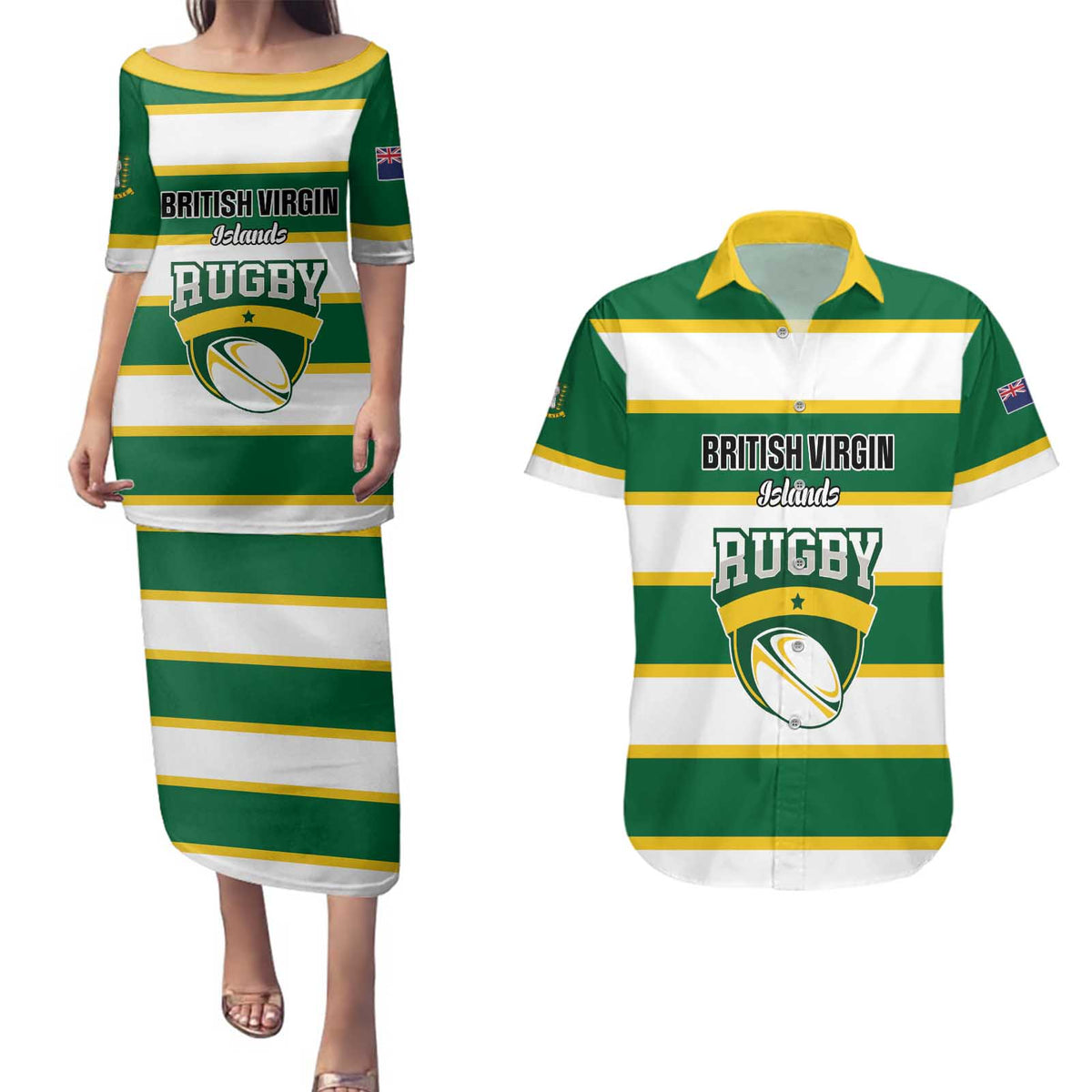 Custom British Virgin Islands Rugby Couples Matching Puletasi and Hawaiian Shirt Team BVI Go Champions