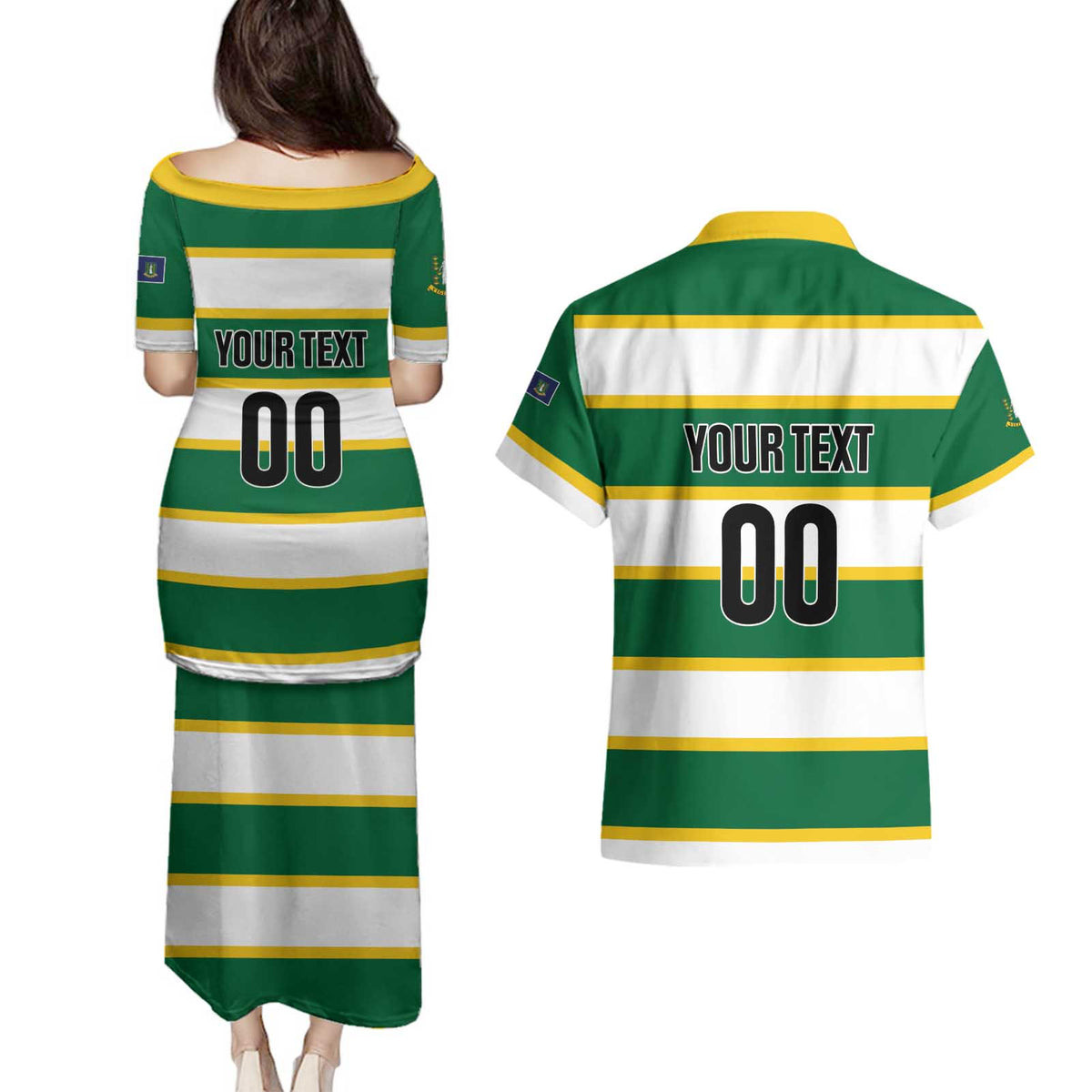 Custom British Virgin Islands Rugby Couples Matching Puletasi and Hawaiian Shirt Team BVI Go Champions