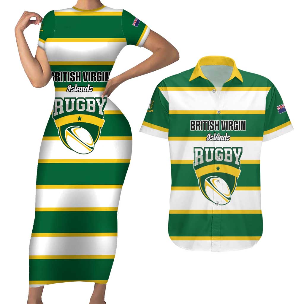 Custom British Virgin Islands Rugby Couples Matching Short Sleeve Bodycon Dress and Hawaiian Shirt Team BVI Go Champions