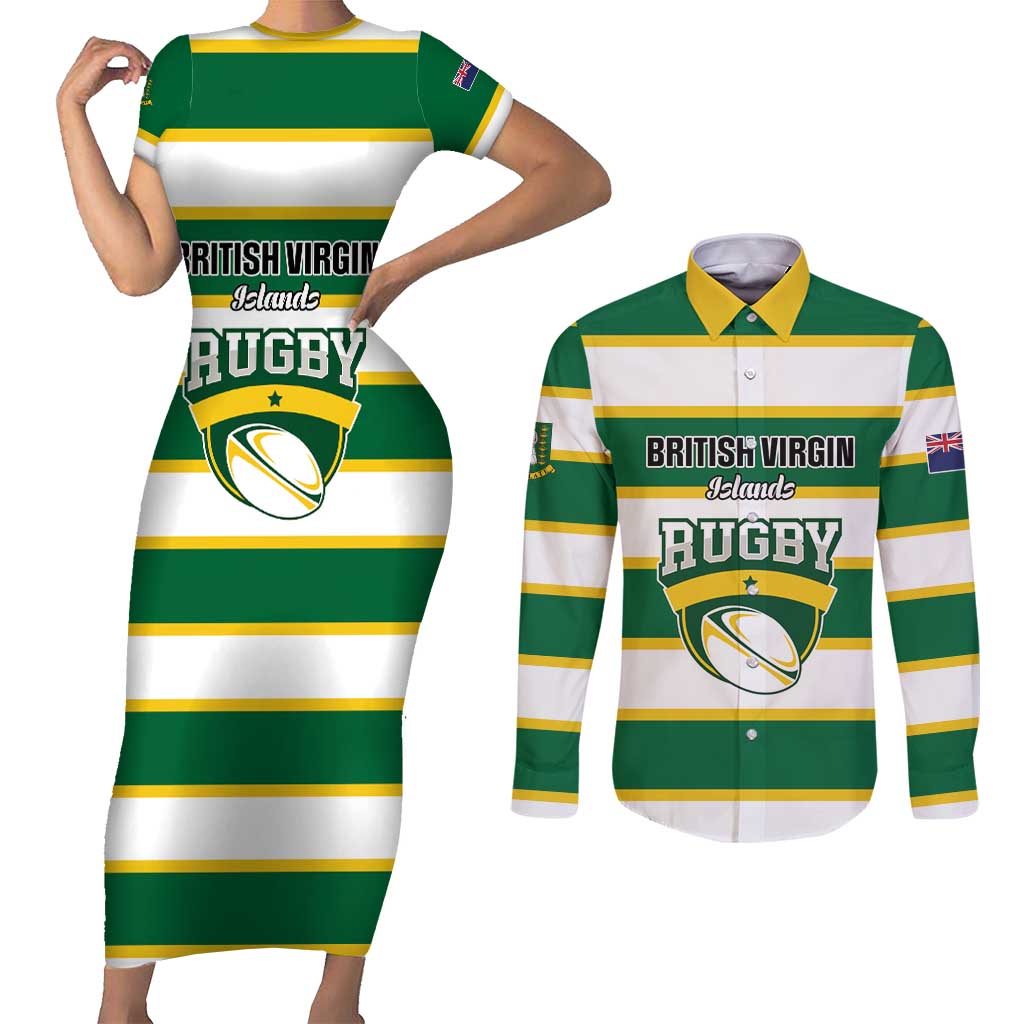 Custom British Virgin Islands Rugby Couples Matching Short Sleeve Bodycon Dress and Long Sleeve Button Shirt Team BVI Go Champions