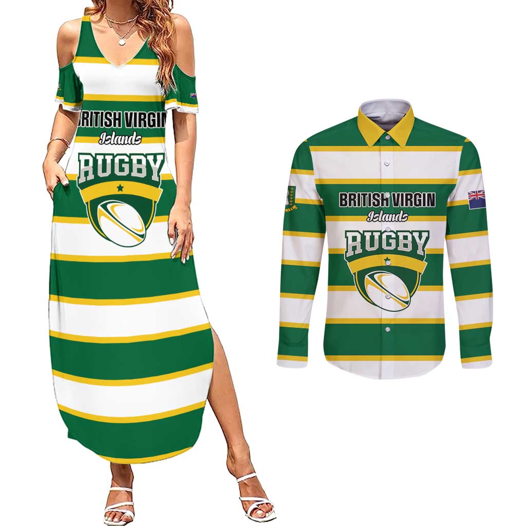 Custom British Virgin Islands Rugby Couples Matching Summer Maxi Dress and Long Sleeve Button Shirt Team BVI Go Champions
