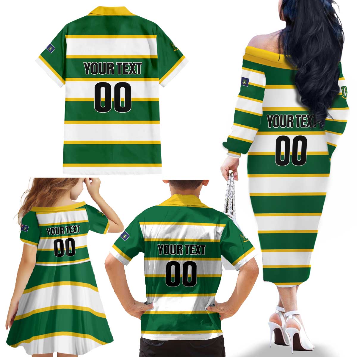 Custom British Virgin Islands Rugby Family Matching Off The Shoulder Long Sleeve Dress and Hawaiian Shirt Team BVI Go Champions
