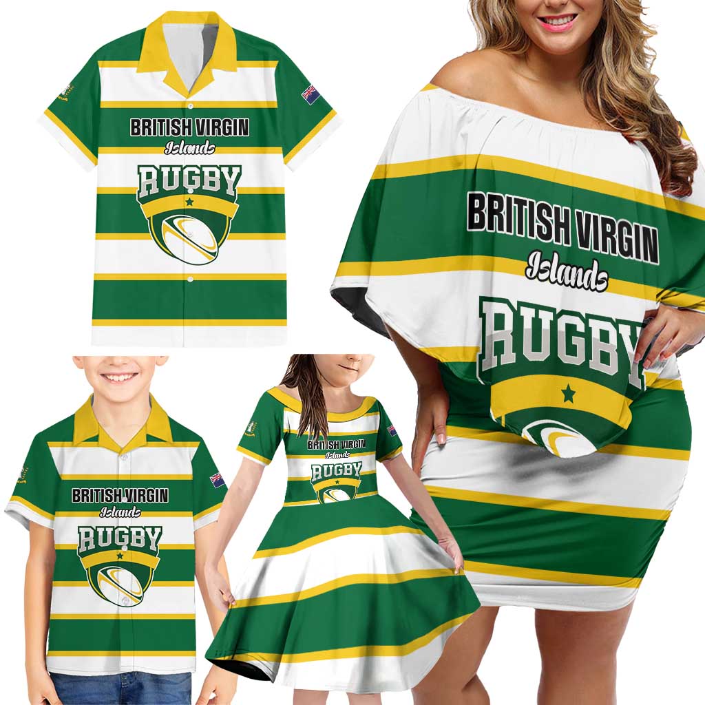 Custom British Virgin Islands Rugby Family Matching Off Shoulder Short Dress and Hawaiian Shirt Team BVI Go Champions