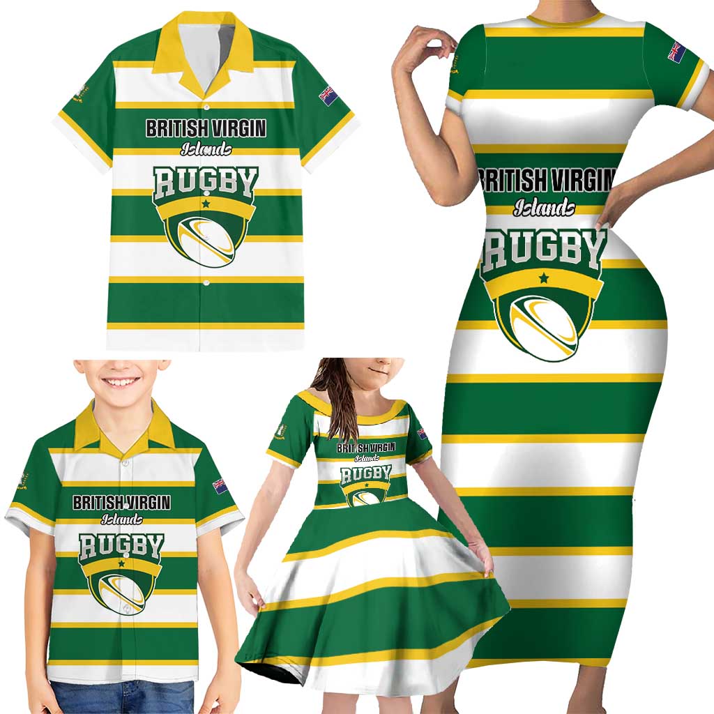 Custom British Virgin Islands Rugby Family Matching Short Sleeve Bodycon Dress and Hawaiian Shirt Team BVI Go Champions