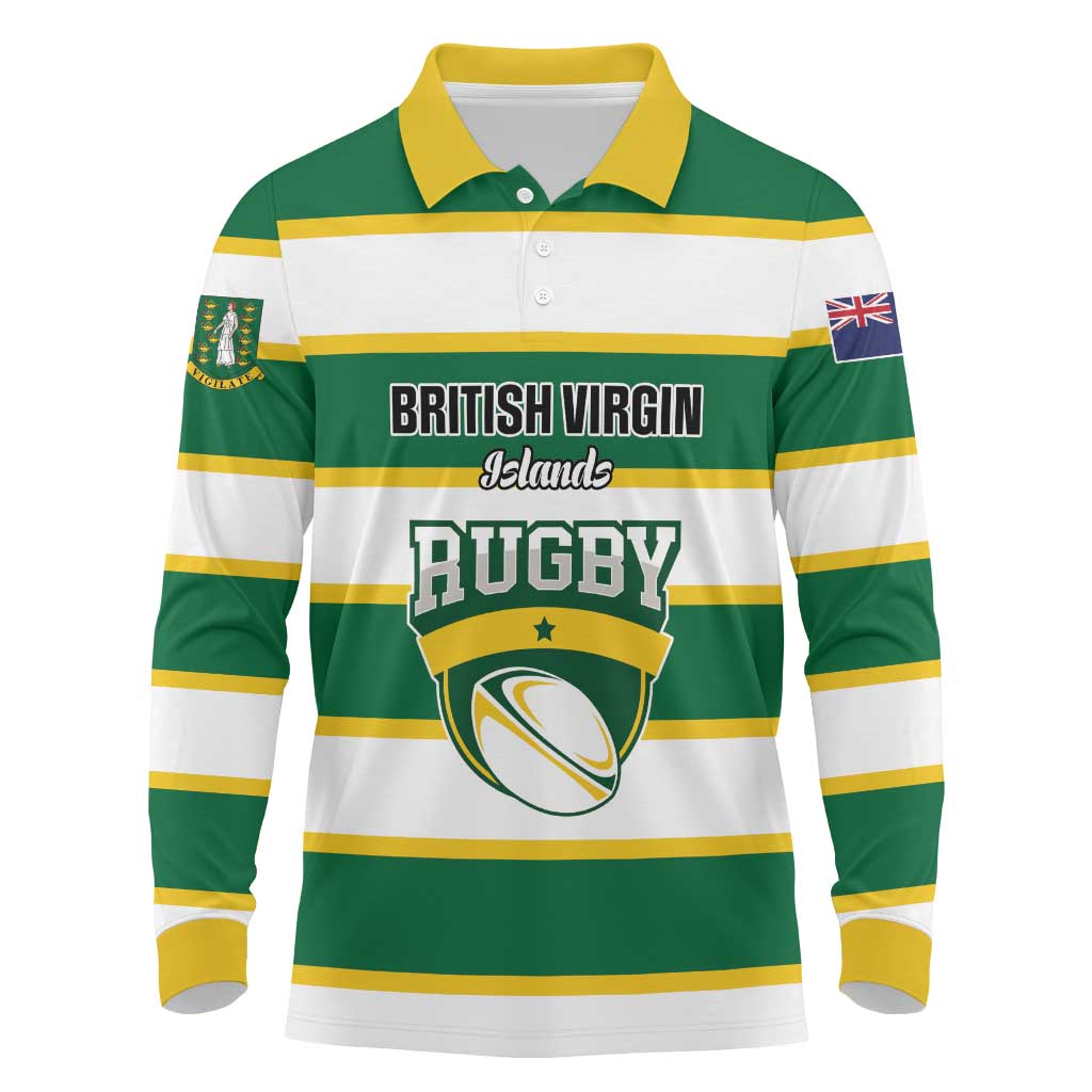 Custom British Virgin Islands Rugby Long Sleeve Polo Shirt Team BVI Go Champions