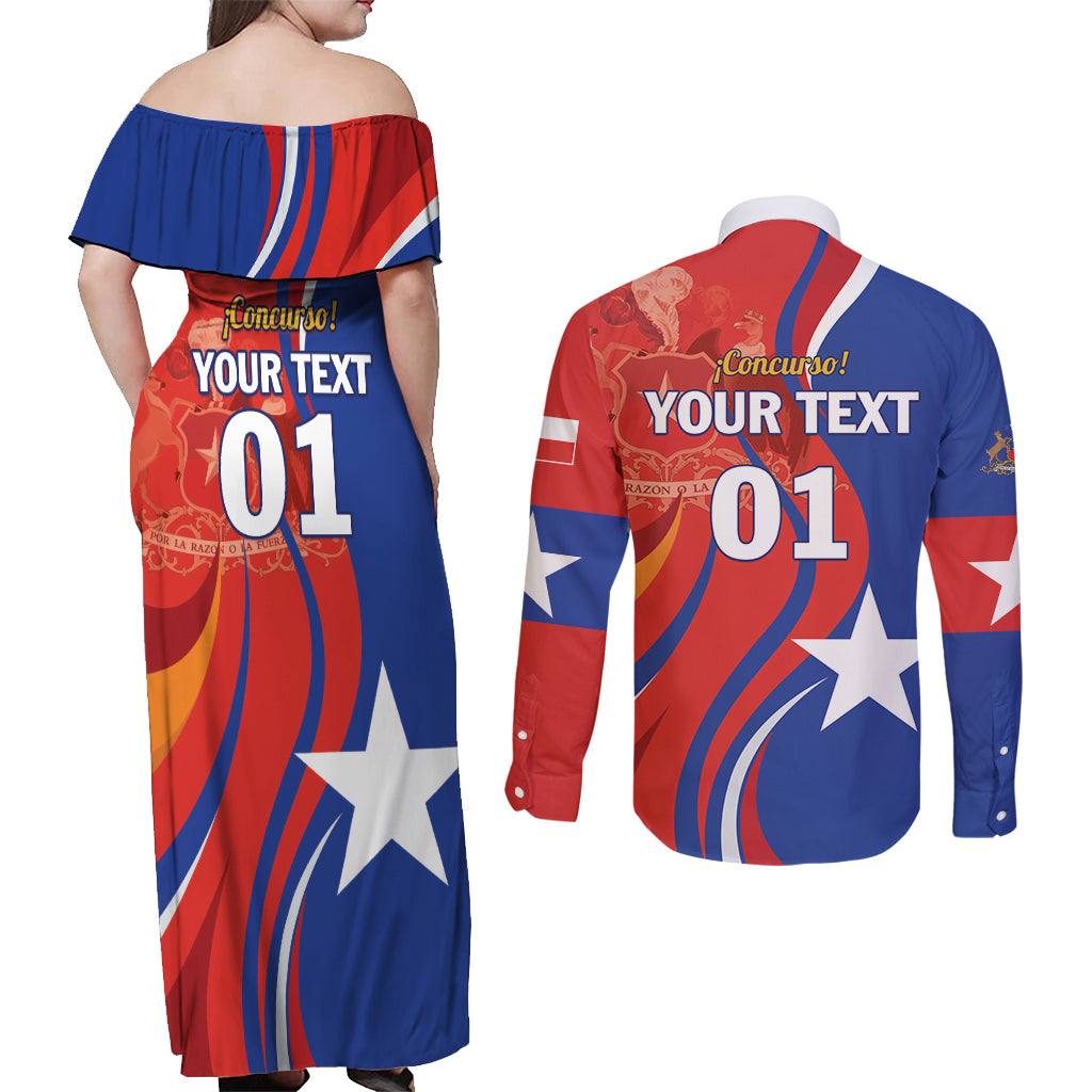 Personalized Chile 2024 Football Couples Matching Off Shoulder Maxi Dress and Long Sleeve Button Shirt Concurso La Roja - Wonder Print Shop