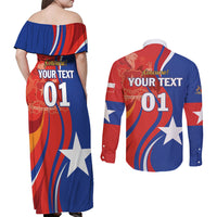 Personalized Chile 2024 Football Couples Matching Off Shoulder Maxi Dress and Long Sleeve Button Shirt Concurso La Roja - Wonder Print Shop
