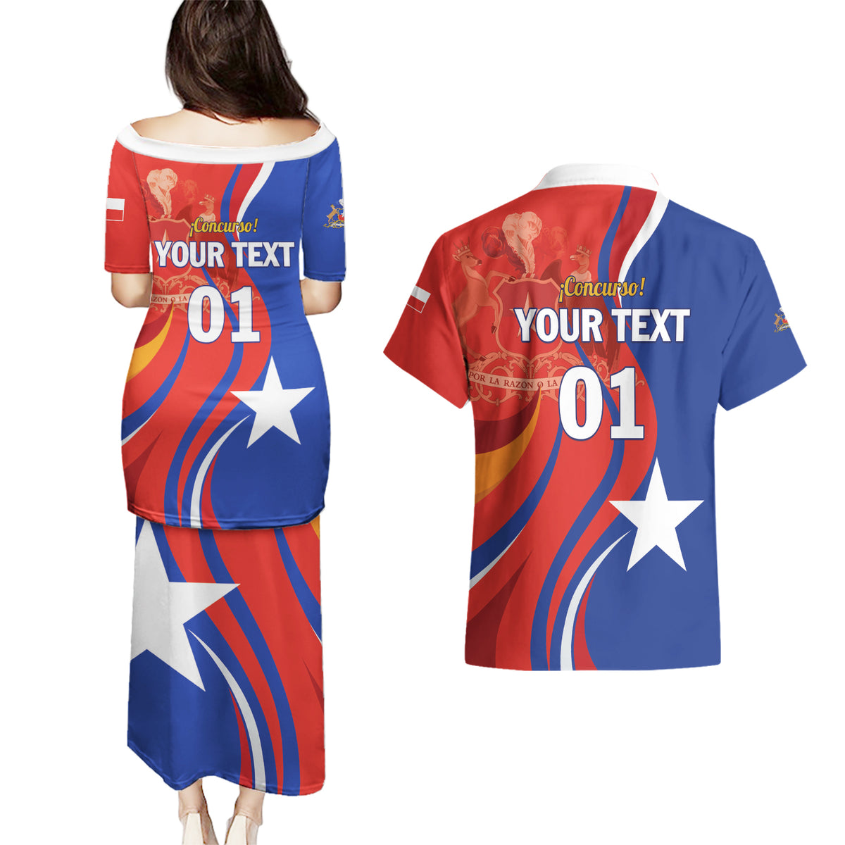 Personalized Chile 2024 Football Couples Matching Puletasi and Hawaiian Shirt Concurso La Roja - Wonder Print Shop