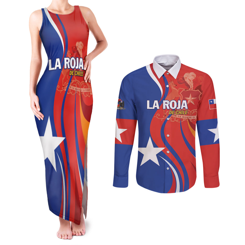 Personalized Chile 2024 Football Couples Matching Tank Maxi Dress and Long Sleeve Button Shirt Concurso La Roja - Wonder Print Shop