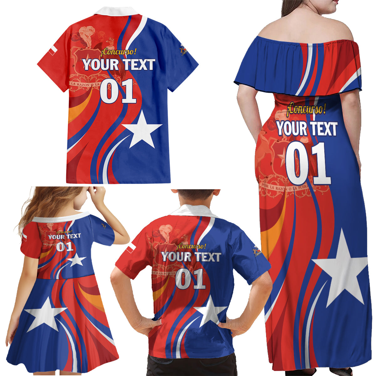 Personalized Chile 2024 Football Family Matching Off Shoulder Maxi Dress and Hawaiian Shirt Concurso La Roja - Wonder Print Shop