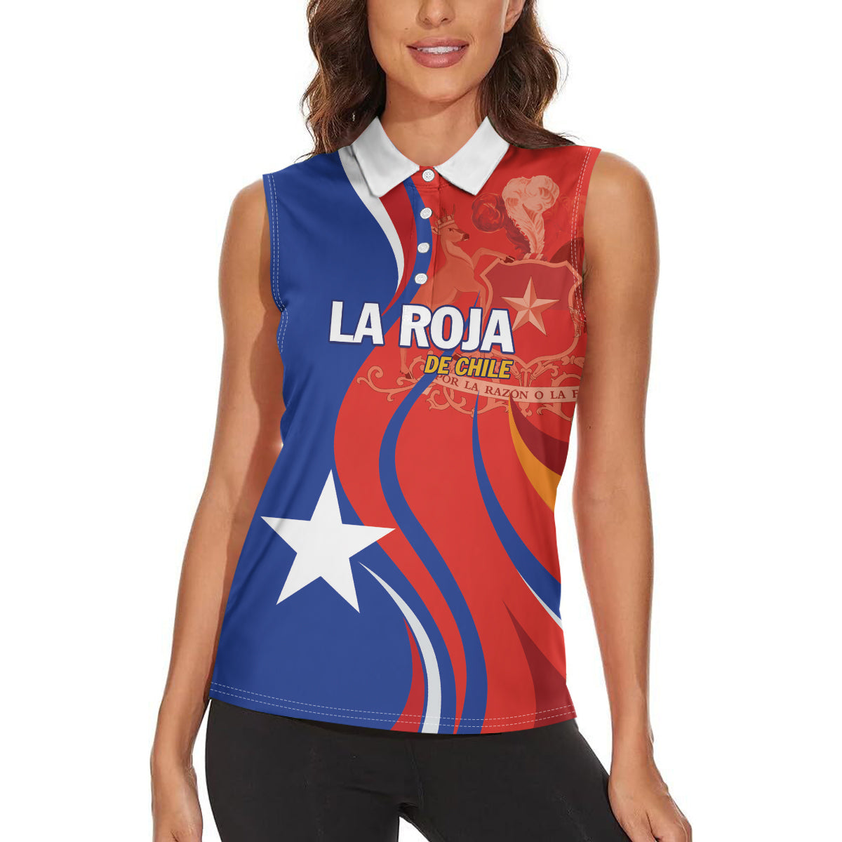 Personalized Chile 2024 Football Women Sleeveless Polo Shirt Concurso La Roja - Wonder Print Shop