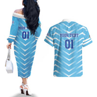 Personalized Uruguay 2024 Football Couples Matching Off The Shoulder Long Sleeve Dress and Hawaiian Shirt Come On La Celeste - Wonder Print Shop