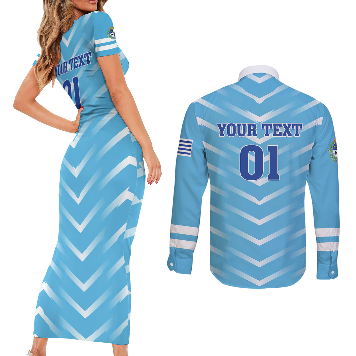 Personalized Uruguay 2024 Football Couples Matching Short Sleeve Bodycon Dress and Long Sleeve Button Shirt Come On La Celeste - Wonder Print Shop