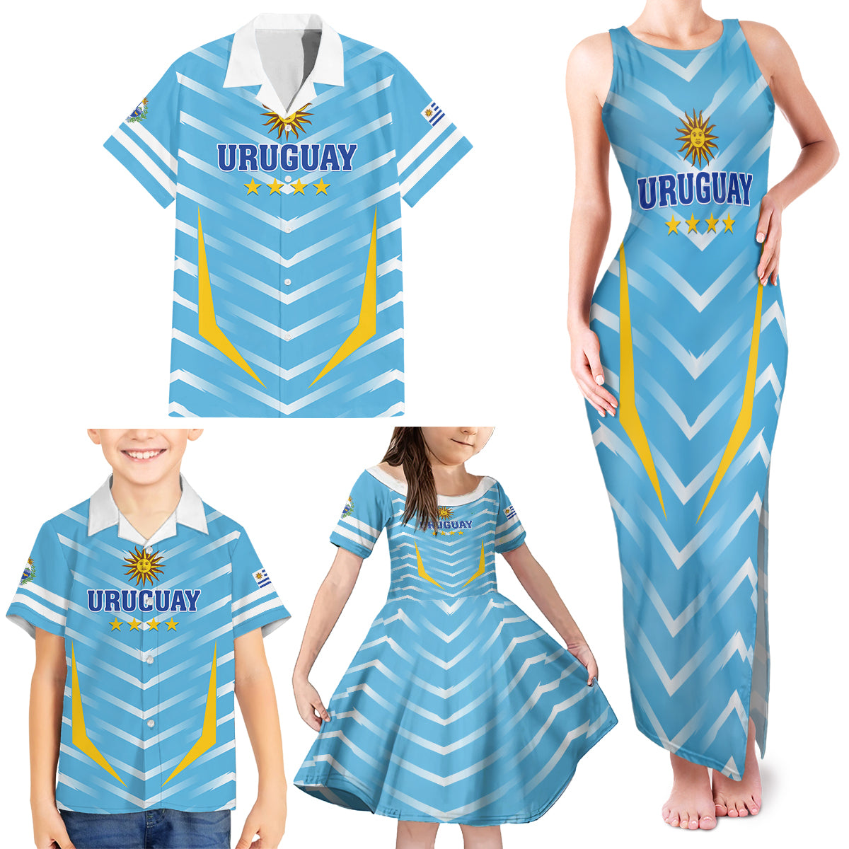 Personalized Uruguay 2024 Football Family Matching Tank Maxi Dress and Hawaiian Shirt Come On La Celeste
