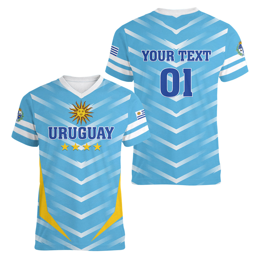 Personalized Uruguay 2024 Football Women V-Neck T-Shirt Come On La Celeste - Wonder Print Shop