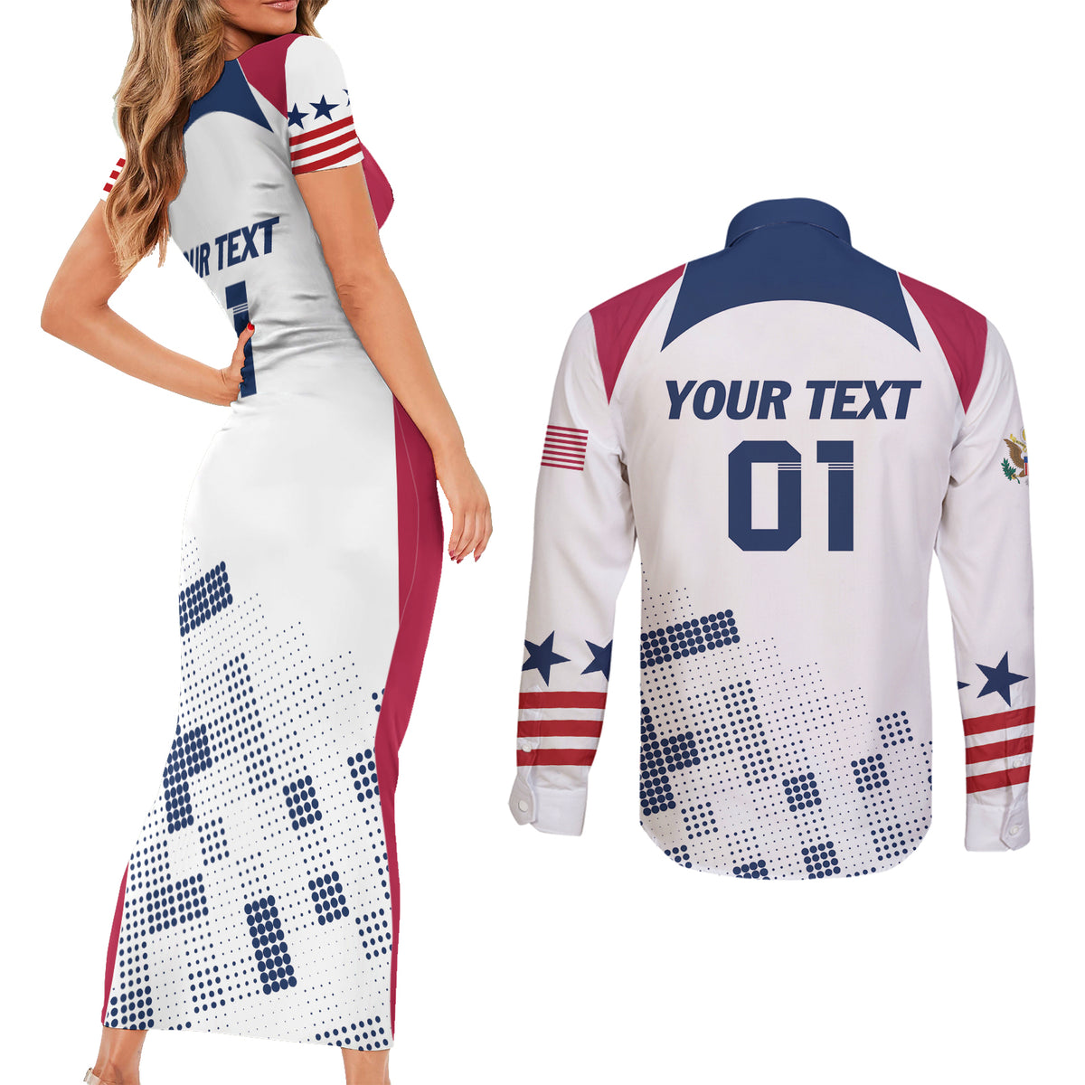 Personalized USA 2024 Soccer Couples Matching Short Sleeve Bodycon Dress and Long Sleeve Button Shirt The Stars and Stripes Go Champion - Wonder Print Shop