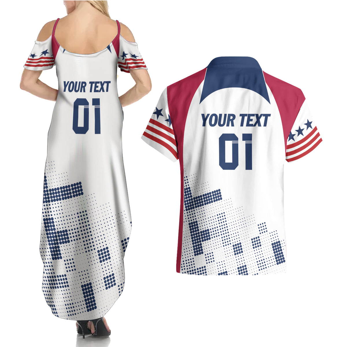 Personalized USA 2024 Soccer Couples Matching Summer Maxi Dress and Hawaiian Shirt The Stars and Stripes Go Champion - Wonder Print Shop
