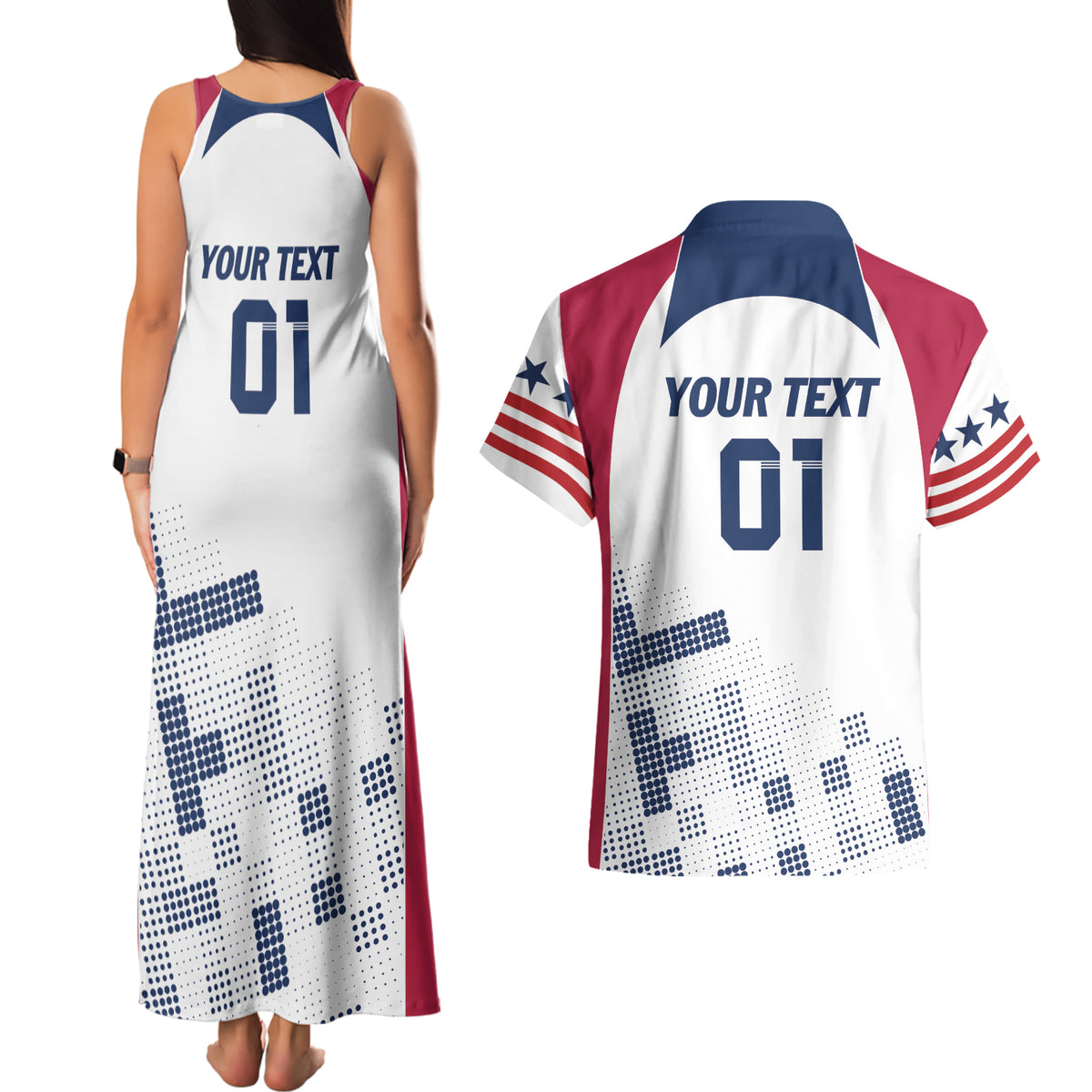 Personalized USA 2024 Soccer Couples Matching Tank Maxi Dress and Hawaiian Shirt The Stars and Stripes Go Champion - Wonder Print Shop