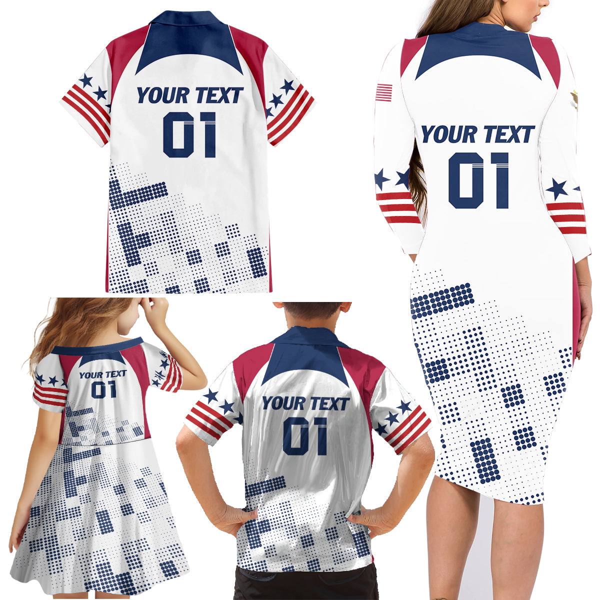 Personalized USA 2024 Soccer Family Matching Long Sleeve Bodycon Dress and Hawaiian Shirt The Stars and Stripes Go Champion - Wonder Print Shop