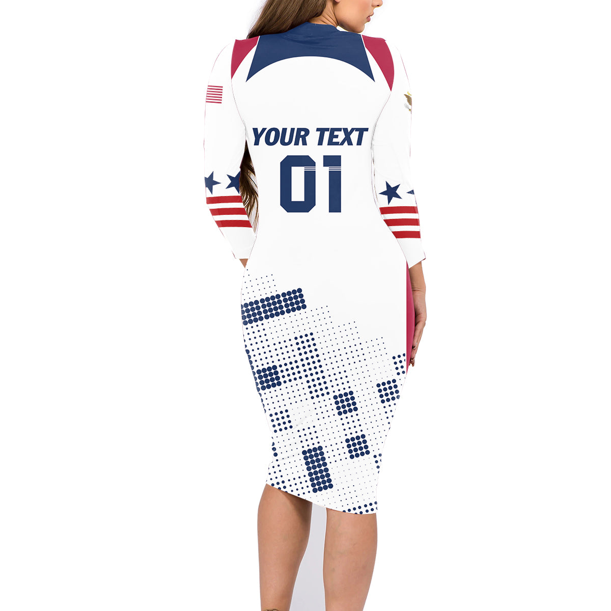 Personalized USA 2024 Soccer Family Matching Long Sleeve Bodycon Dress and Hawaiian Shirt The Stars and Stripes Go Champion - Wonder Print Shop
