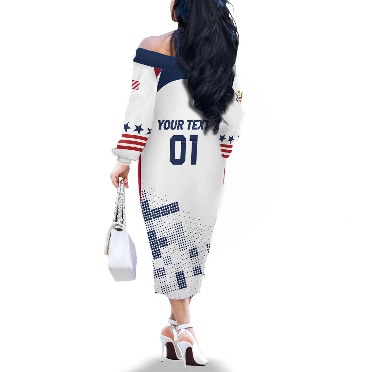 Personalized USA 2024 Soccer Family Matching Off The Shoulder Long Sleeve Dress and Hawaiian Shirt The Stars and Stripes Go Champion - Wonder Print Shop
