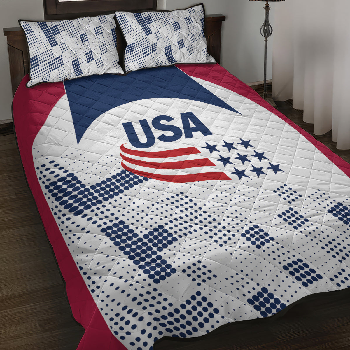 USA 2024 Soccer Quilt Bed Set The Stars and Stripes Go Champion