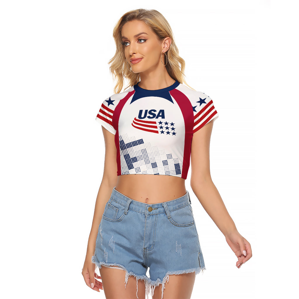 Personalized USA 2024 Soccer Raglan Cropped T Shirt The Stars and Stripes Go Champion - Wonder Print Shop