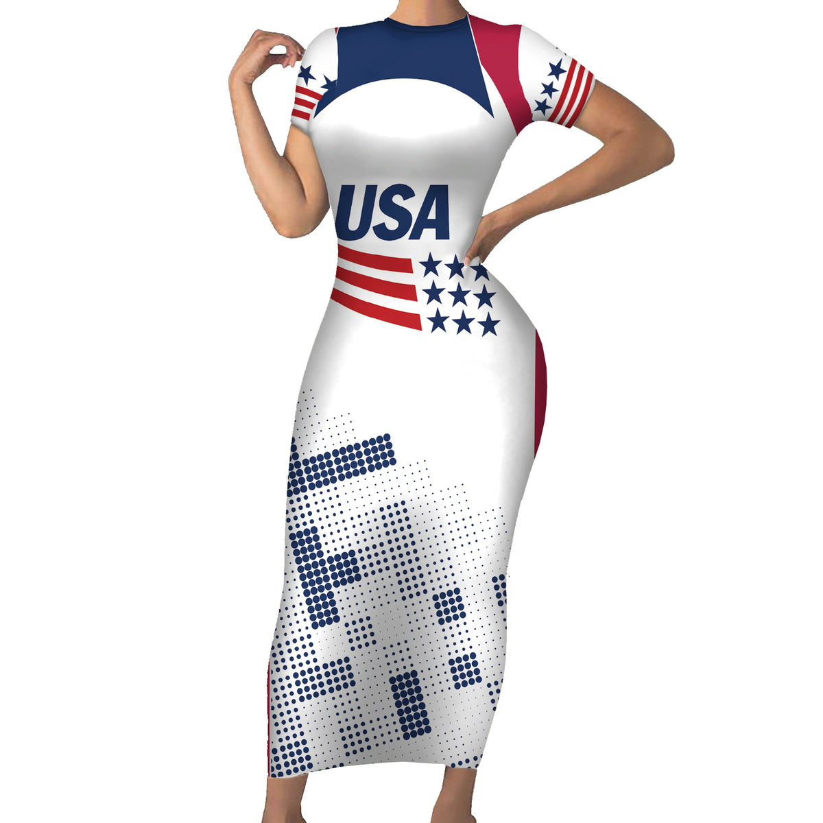 Personalized USA 2024 Soccer Short Sleeve Bodycon Dress The Stars and Stripes Go Champion - Wonder Print Shop