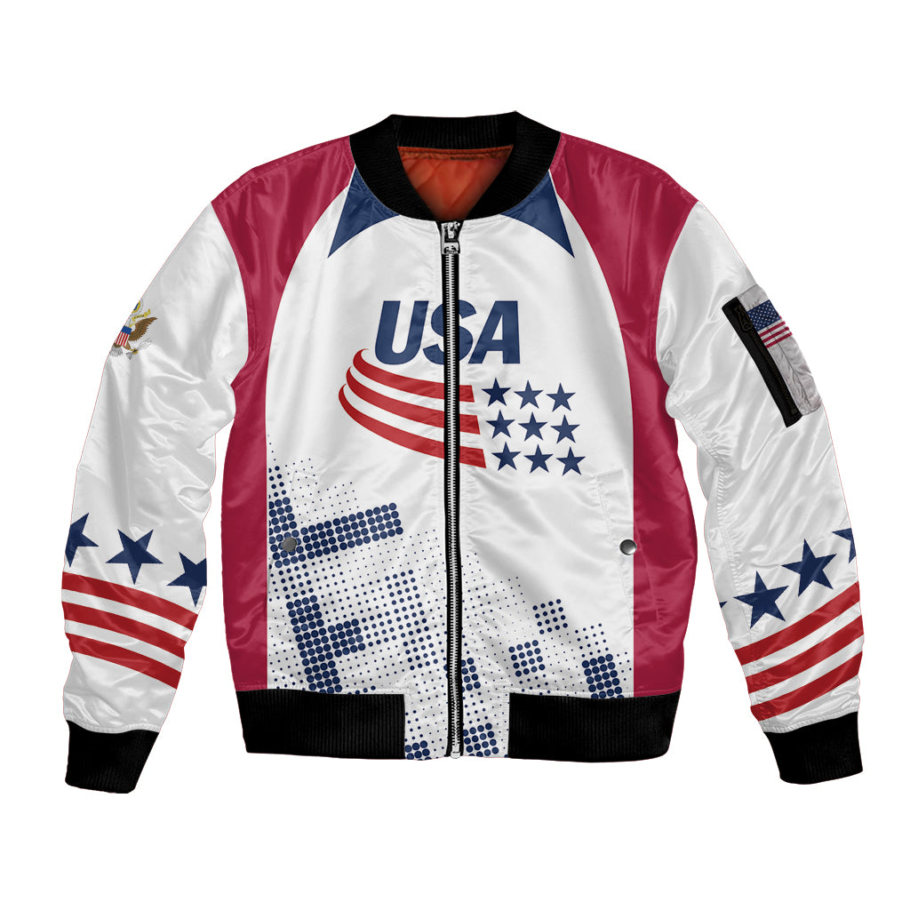 Personalized USA 2024 Soccer Sleeve Zip Bomber Jacket The Stars and Stripes Go Champion - Wonder Print Shop