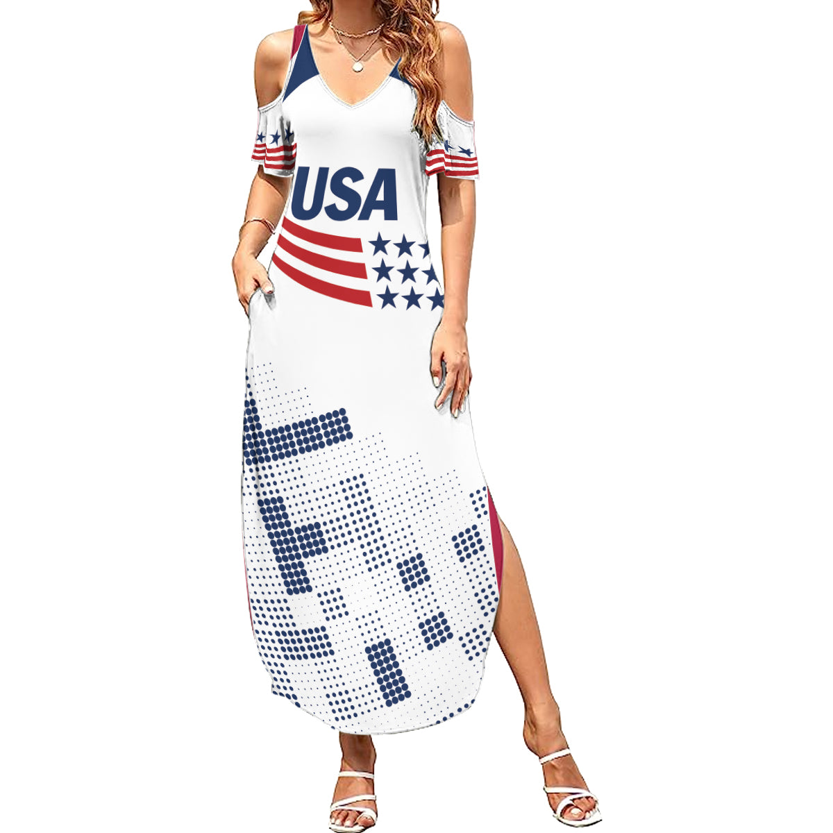 Personalized USA 2024 Soccer Summer Maxi Dress The Stars and Stripes Go Champion - Wonder Print Shop