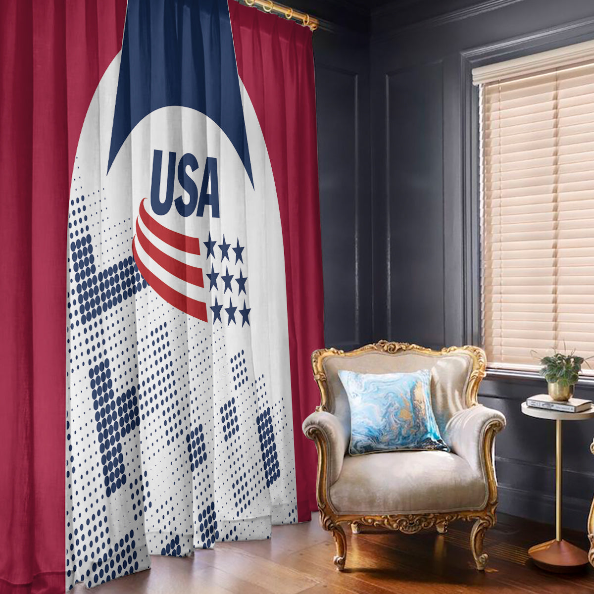 USA 2024 Soccer Window Curtain The Stars and Stripes Go Champion - Wonder Print Shop