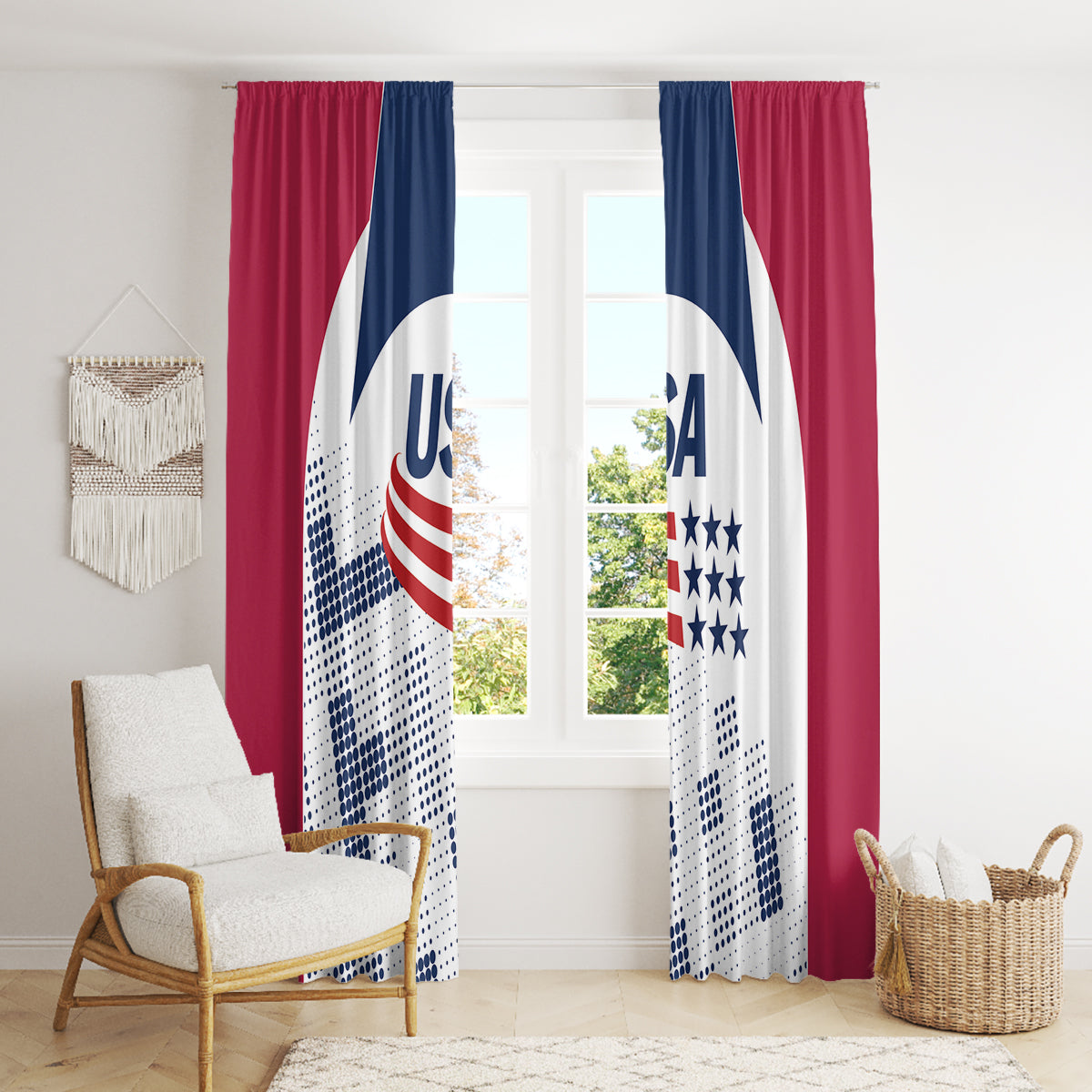 USA 2024 Soccer Window Curtain The Stars and Stripes Go Champion - Wonder Print Shop