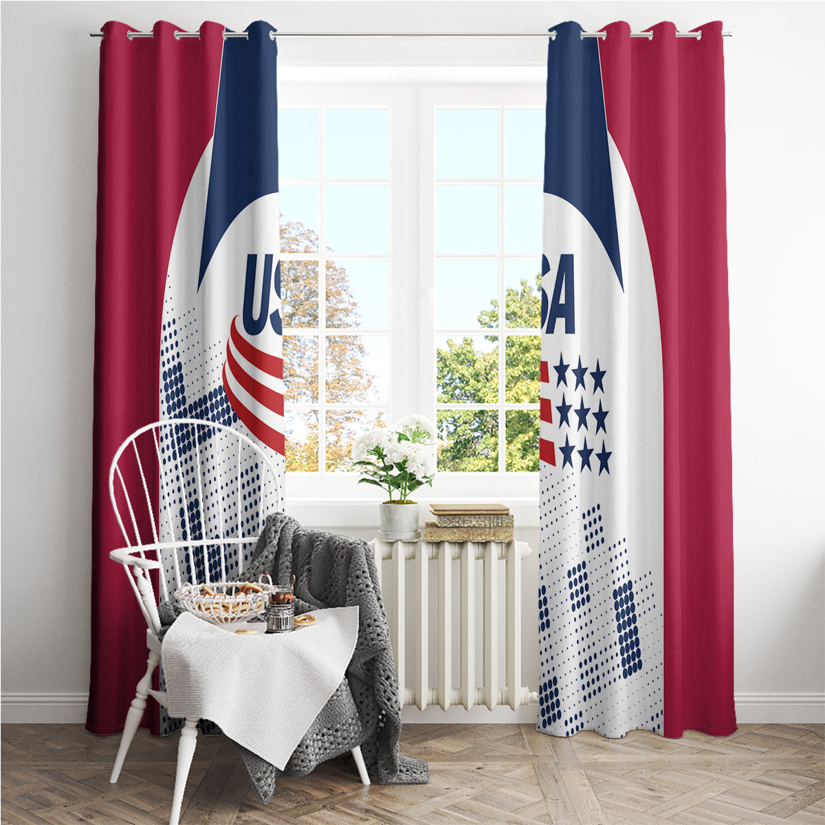 USA 2024 Soccer Window Curtain The Stars and Stripes Go Champion - Wonder Print Shop