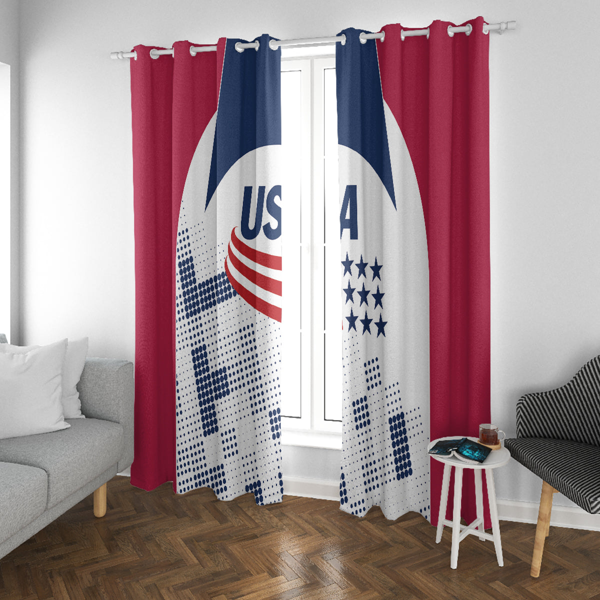 USA 2024 Soccer Window Curtain The Stars and Stripes Go Champion - Wonder Print Shop