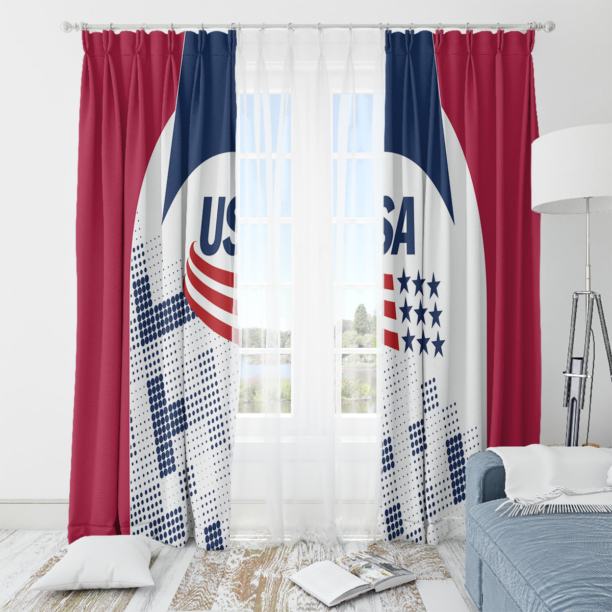 USA 2024 Soccer Window Curtain The Stars and Stripes Go Champion - Wonder Print Shop