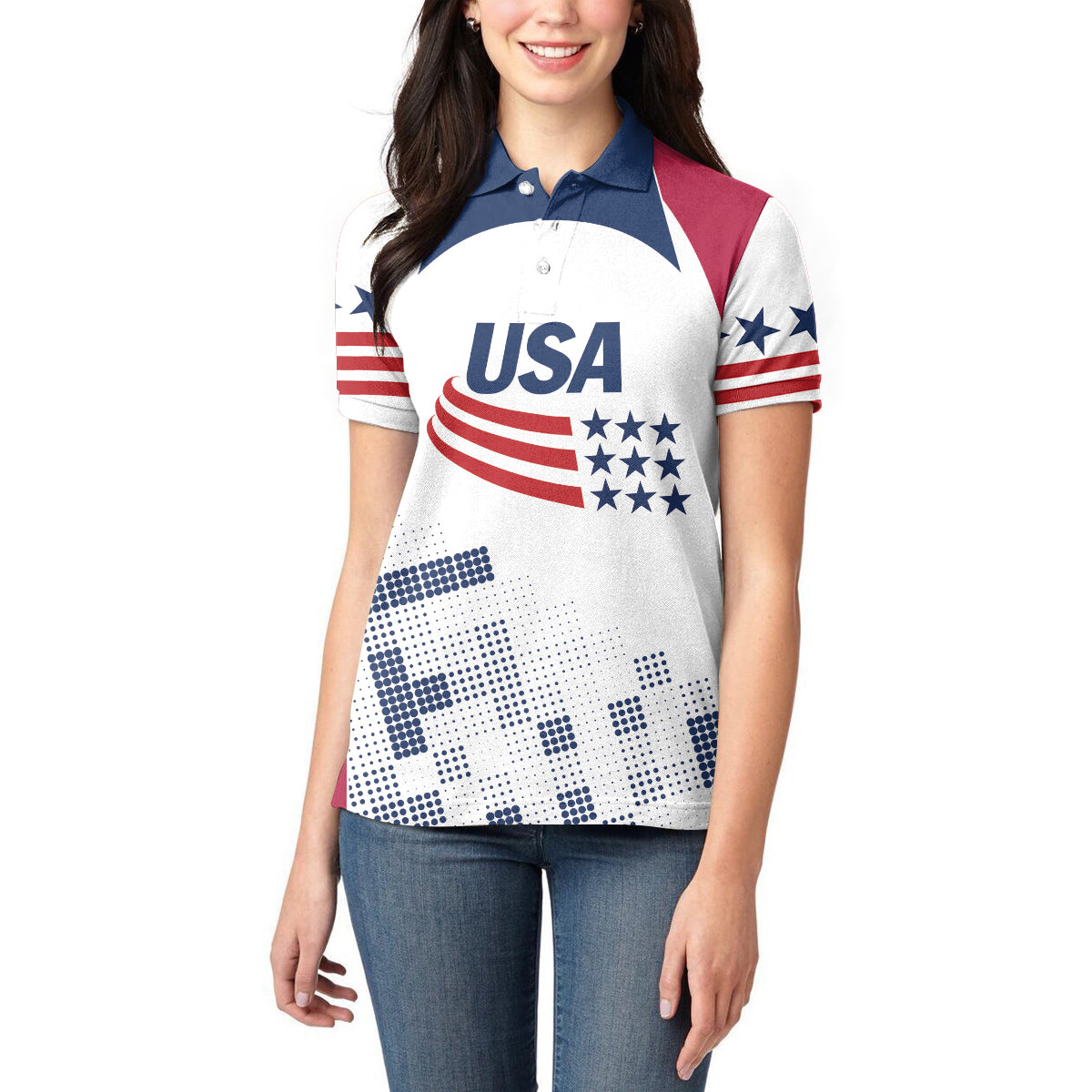Personalized USA 2024 Soccer Women Polo Shirt The Stars and Stripes Go Champion - Wonder Print Shop