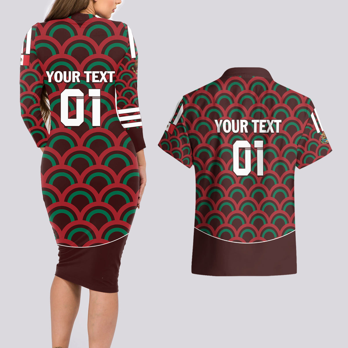 Personalized Mexico 2024 Football Couples Matching Long Sleeve Bodycon Dress and Hawaiian Shirt Come On El Tri - Wonder Print Shop