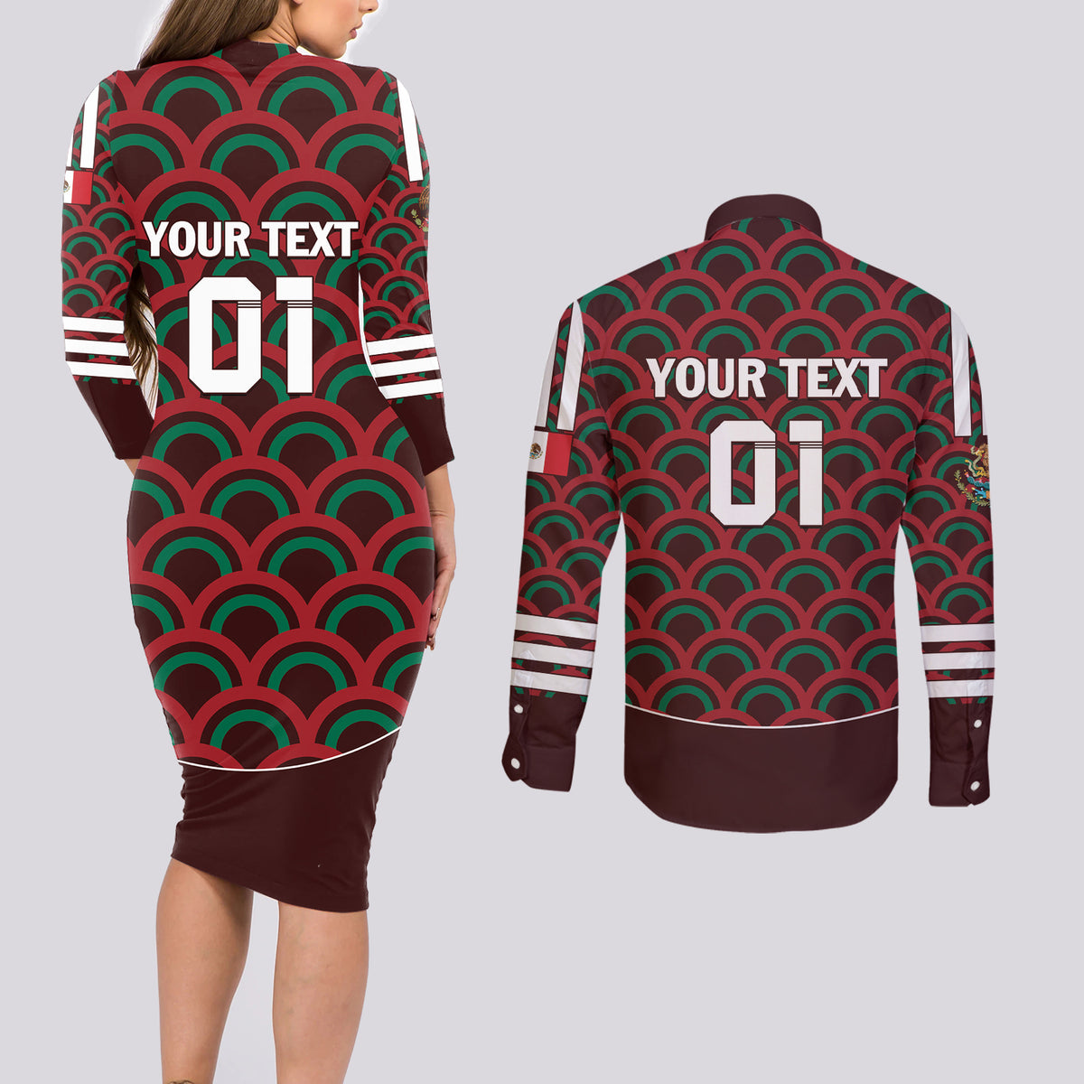 Personalized Mexico 2024 Football Couples Matching Long Sleeve Bodycon Dress and Long Sleeve Button Shirt Come On El Tri - Wonder Print Shop