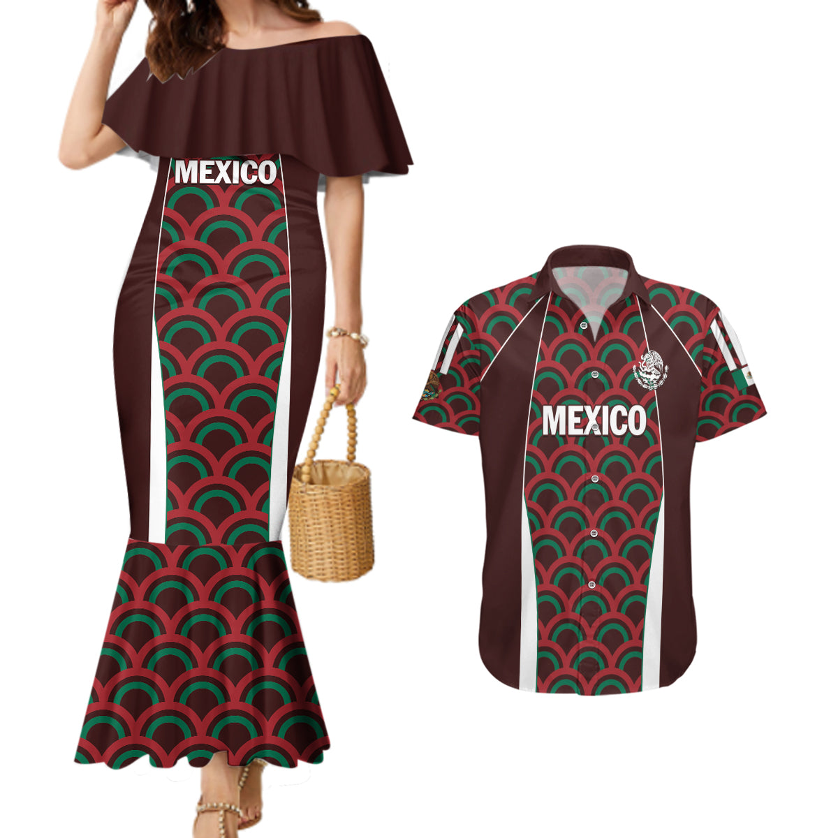 Personalized Mexico 2024 Football Couples Matching Mermaid Dress and Hawaiian Shirt Come On El Tri - Wonder Print Shop