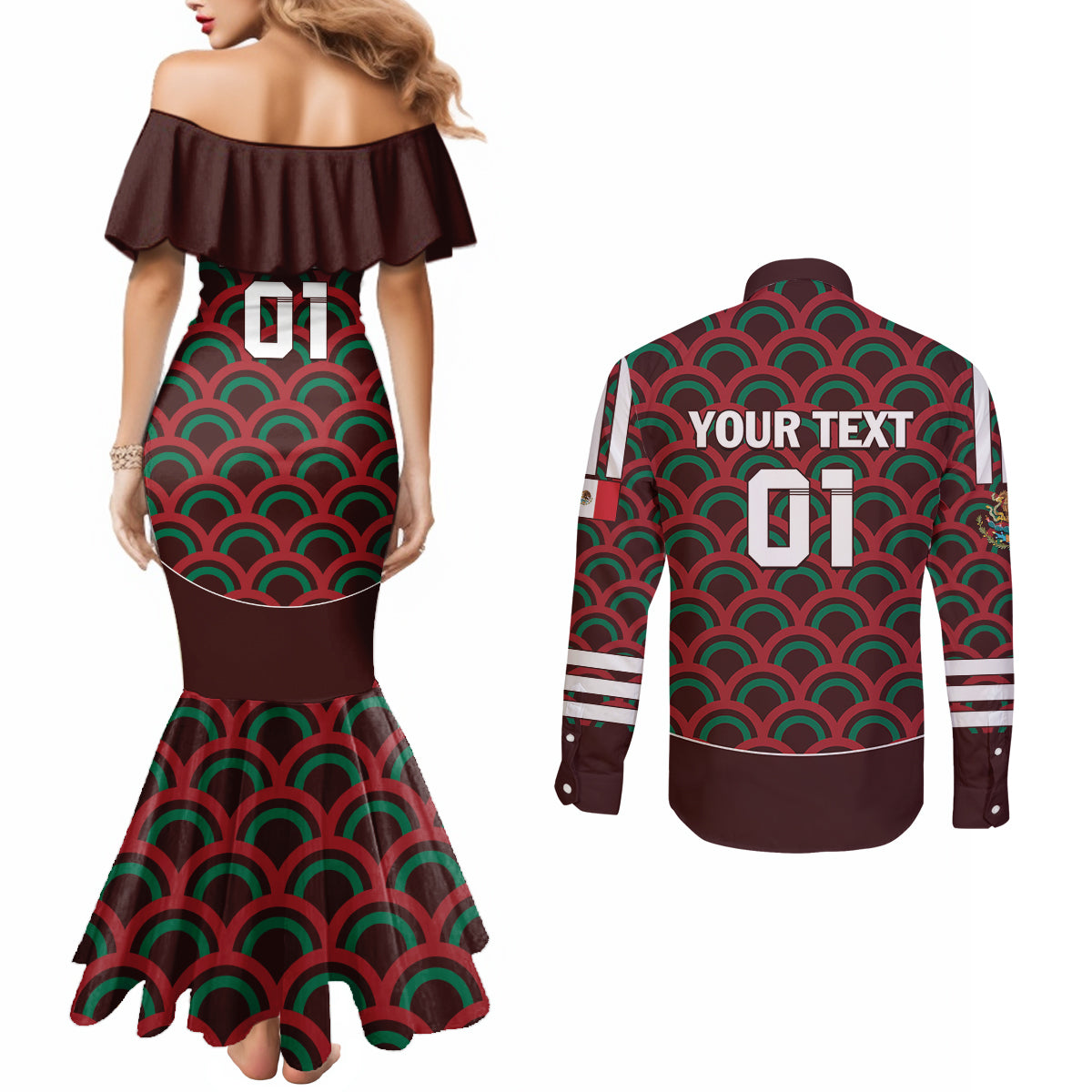 Personalized Mexico 2024 Football Couples Matching Mermaid Dress and Long Sleeve Button Shirt Come On El Tri LT01