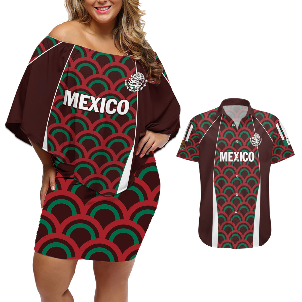 Personalized Mexico 2024 Football Couples Matching Off Shoulder Short Dress and Hawaiian Shirt Come On El Tri - Wonder Print Shop
