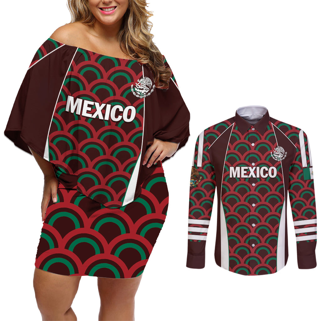 Personalized Mexico 2024 Football Couples Matching Off Shoulder Short Dress and Long Sleeve Button Shirt Come On El Tri - Wonder Print Shop