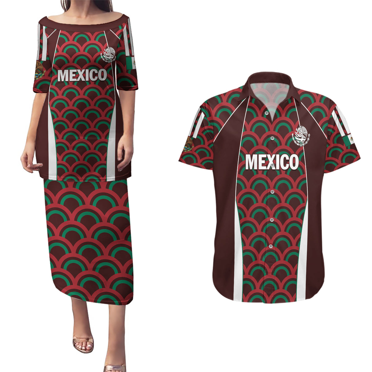 Personalized Mexico 2024 Football Couples Matching Puletasi and Hawaiian Shirt Come On El Tri - Wonder Print Shop