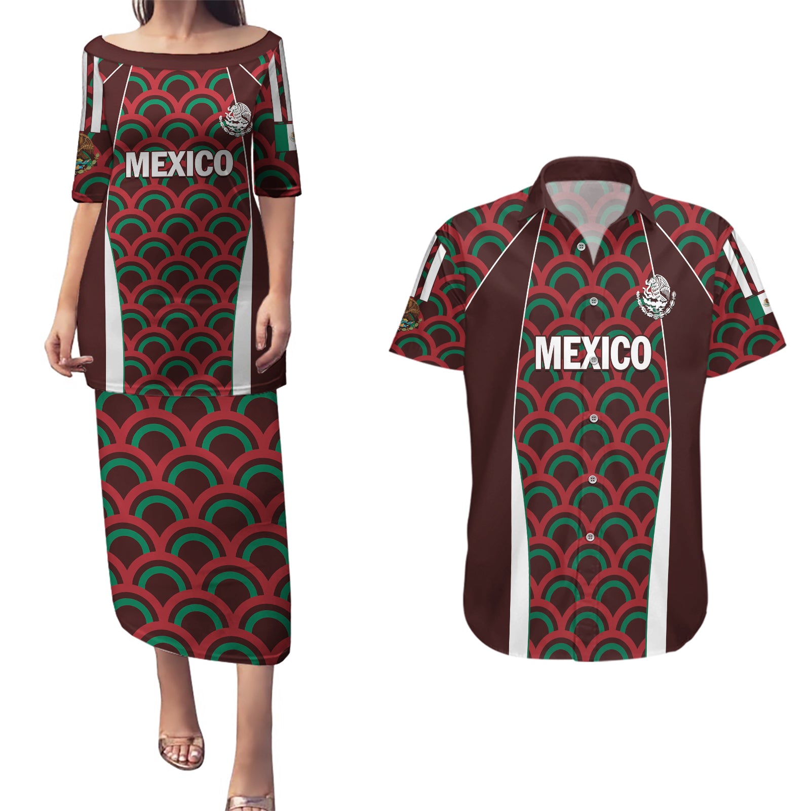 Personalized Mexico 2024 Football Couples Matching Puletasi and Hawaiian Shirt Come On El Tri - Wonder Print Shop
