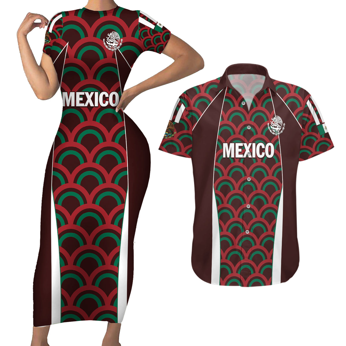 Personalized Mexico 2024 Football Couples Matching Short Sleeve Bodycon Dress and Hawaiian Shirt Come On El Tri - Wonder Print Shop
