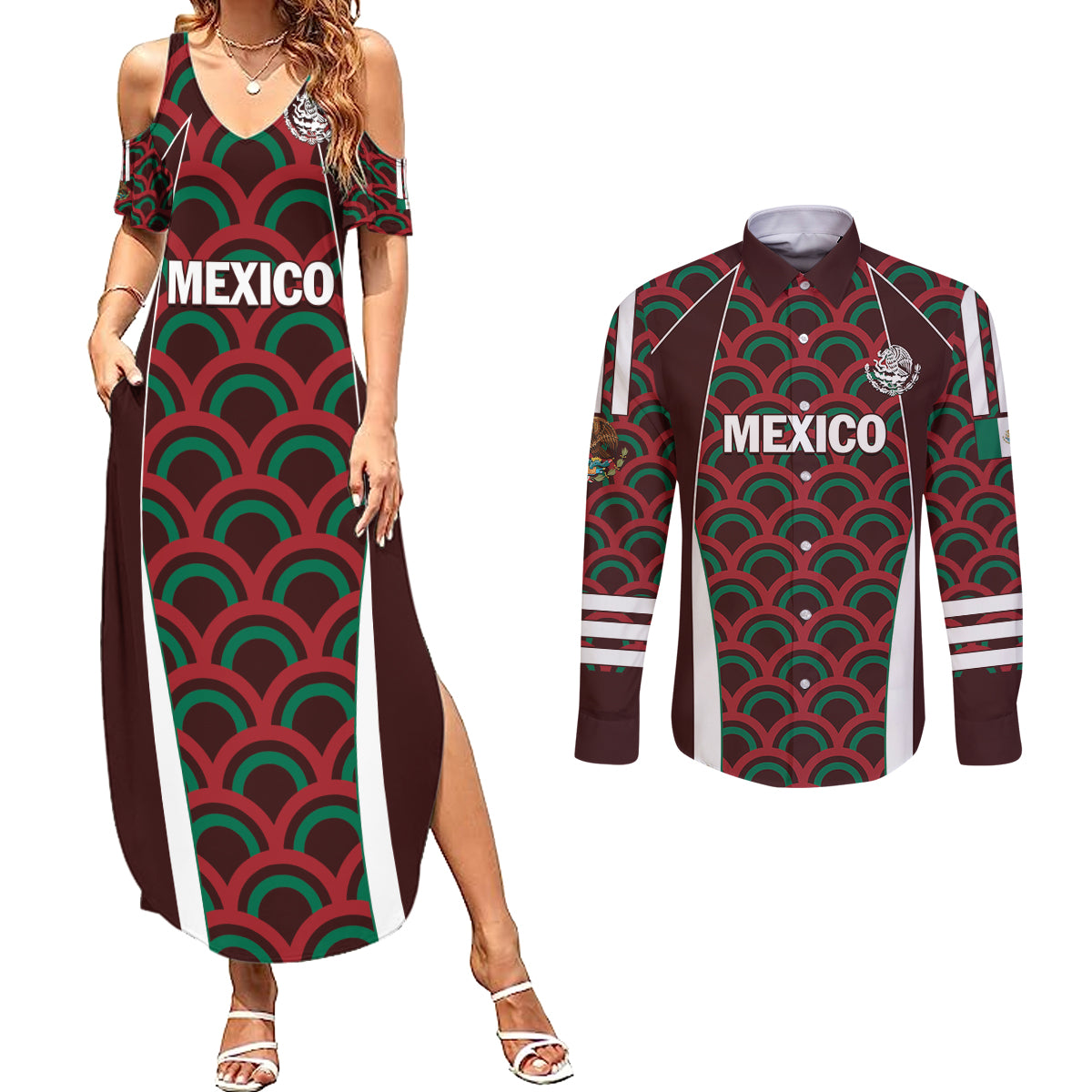 Personalized Mexico 2024 Football Couples Matching Summer Maxi Dress and Long Sleeve Button Shirt Come On El Tri - Wonder Print Shop