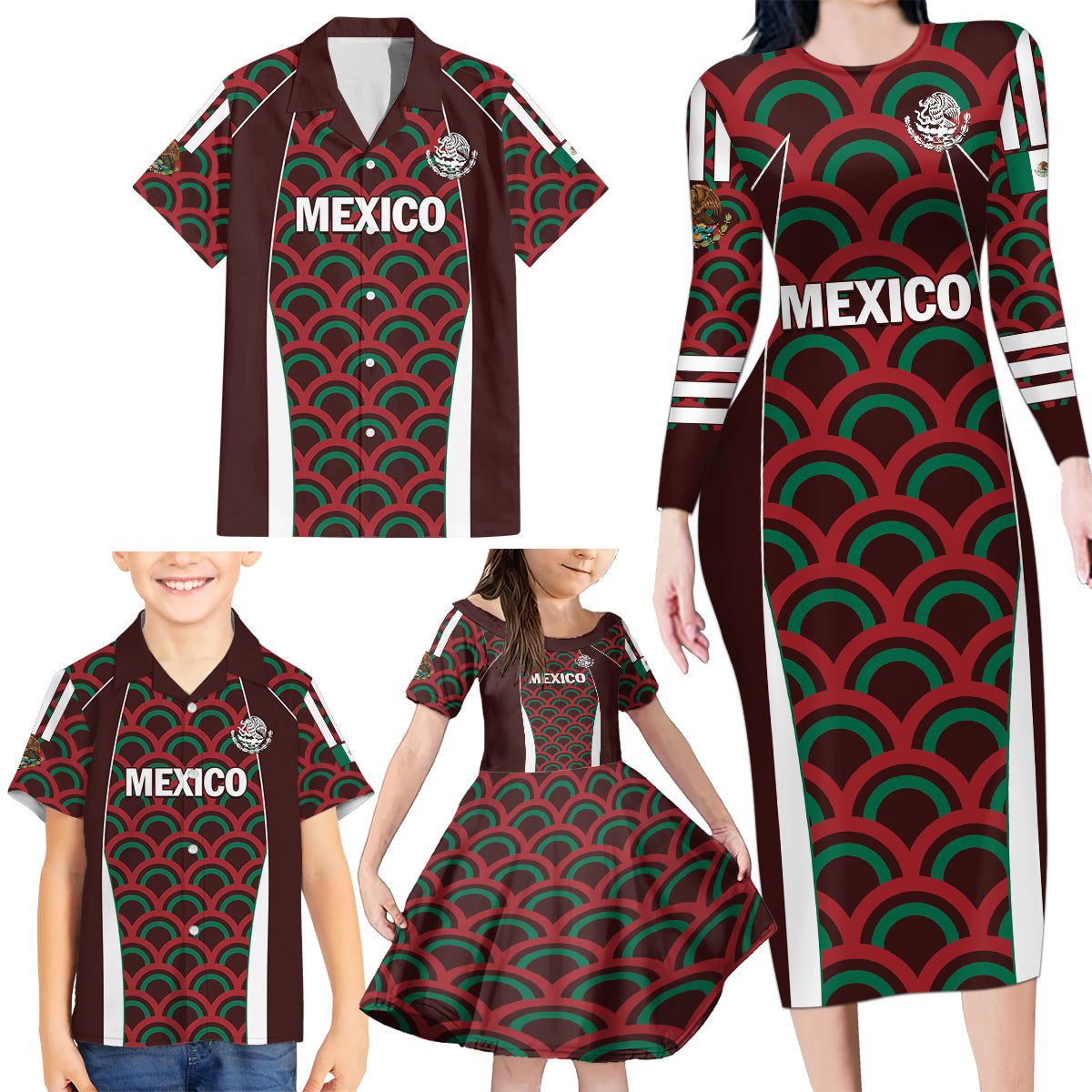 Personalized Mexico 2024 Football Family Matching Long Sleeve Bodycon Dress and Hawaiian Shirt Come On El Tri - Wonder Print Shop