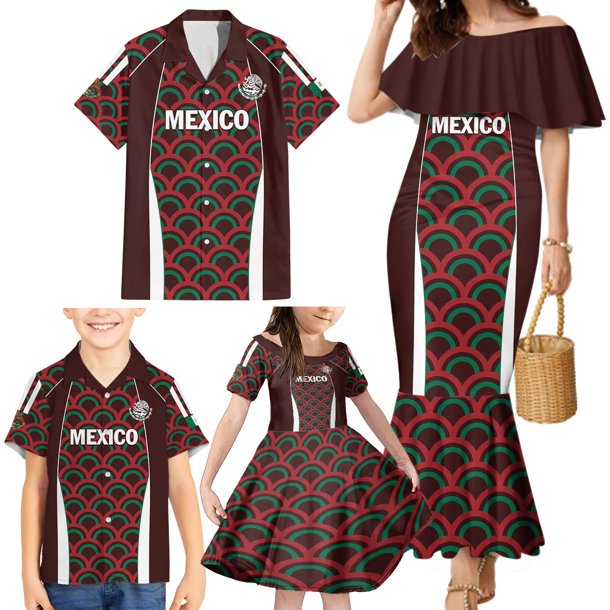 Personalized Mexico 2024 Football Family Matching Mermaid Dress and Hawaiian Shirt Come On El Tri - Wonder Print Shop